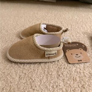 Infant Tan Slippers with White Trim